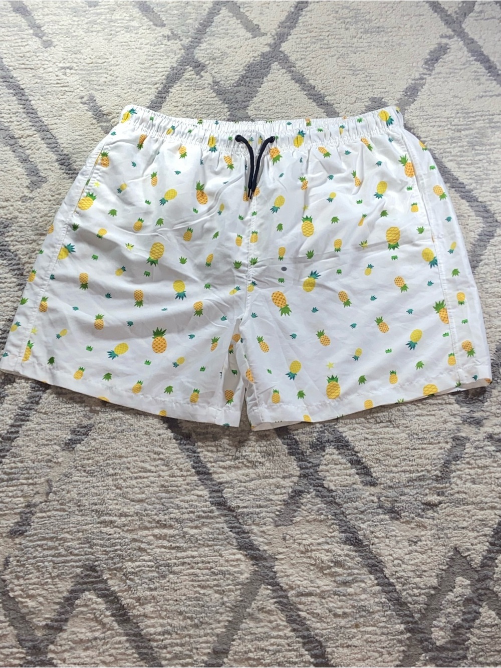 SHEIN White Swim Trunks with Yellow Pineapple Print